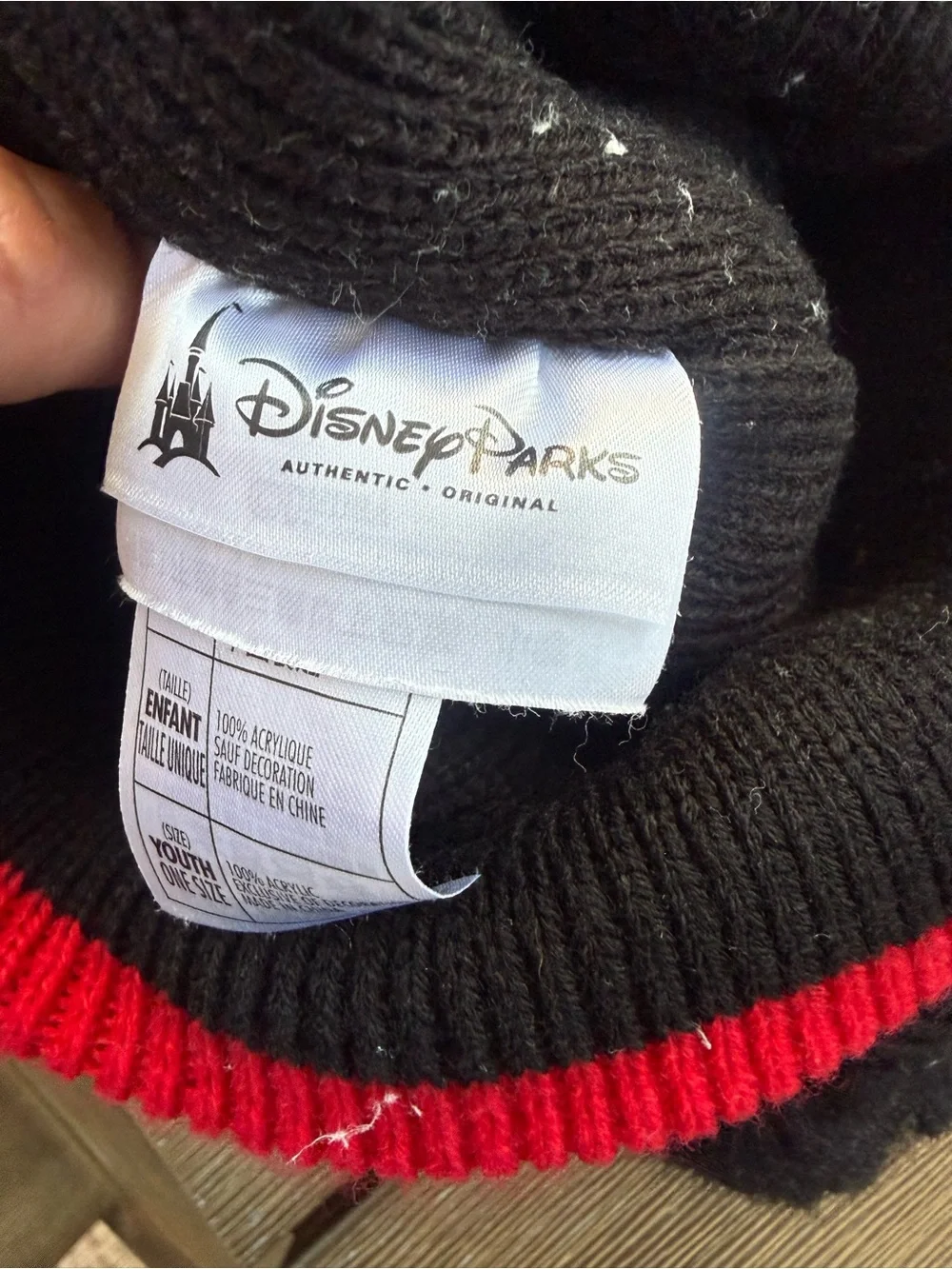 Disney Parks Minnie Mouse Youth One Size Pom Pom Ears Sequin Knit Beanie